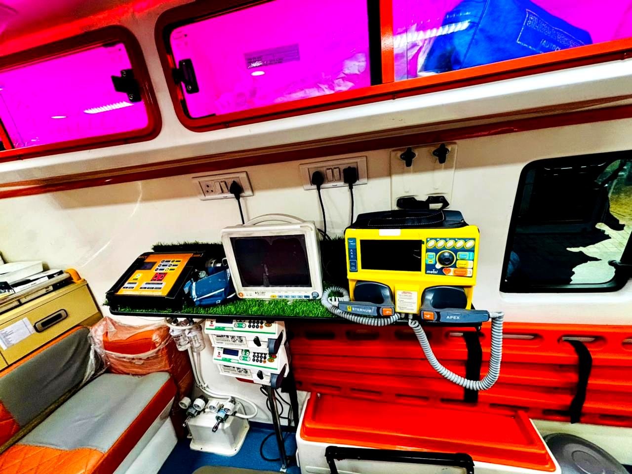 ICU ambulance interior with monitoring equipment